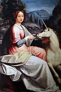 La dama y el unicornio, óleo de Luca Longhi, siglo&nbsp;XVI