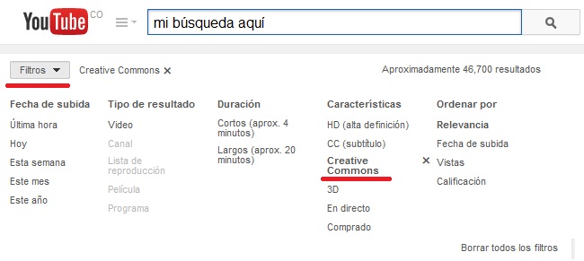 Busqueda con filtros en YouTube