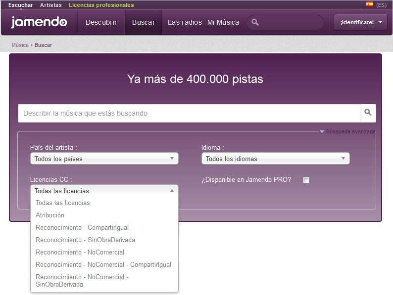 Búsqueda avanzada en Jamendo