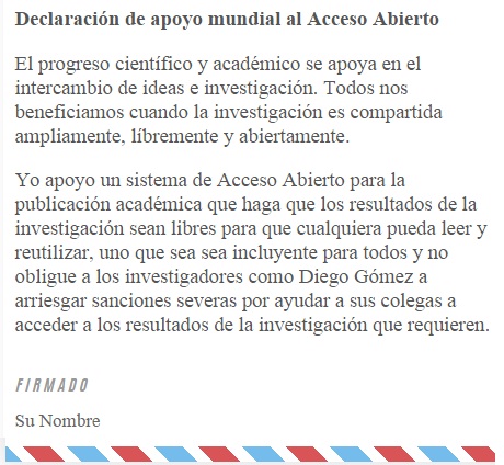 Carta: Declaración de apoyo mundial al Acceso Abierto